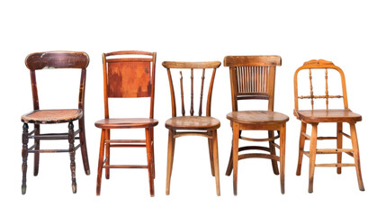 Wooden old chairs collection on transparent background