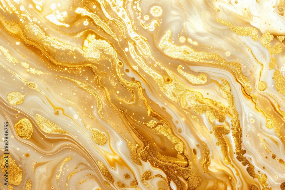 Poster Abstract golden fluid art marble paint texture background