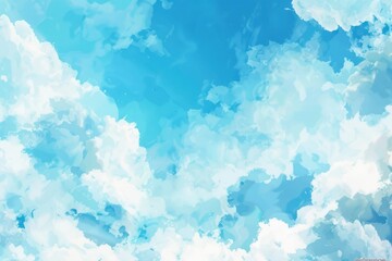 Fototapeta premium Vivid blue sky with fluffy white clouds, perfect for backgrounds, weather, and nature themes.