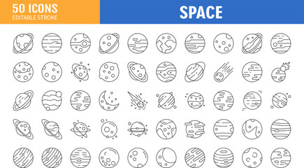 Space line icon set. Editable Stroke. Containing as Observatory, Planet Earth, Alien and more. Vector illustration © ARIF MIFTAHUL ANWAR
