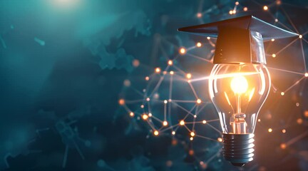 A light bulb with a graduation cap on top of it.