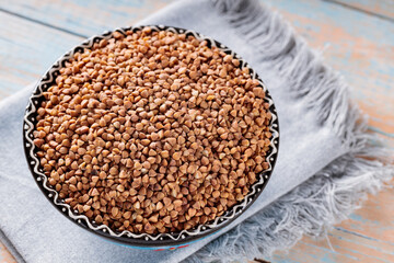 Organic Buckwheat Groats in Bowl, Gluten-Free Superfood for Healthy Eating