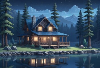 Fototapeta premium vintage wood house pixel art