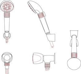 Vector silhouette illustration sketch of detailed design of bathroom faucet and shower 