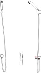 Vector silhouette illustration sketch of a detailed design of a monoblock faucet and shower with a long hose in a home bathroom