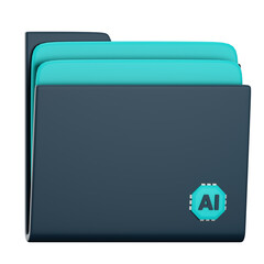 3d render illustration of AI folder icon, artificial intelligence, AI equipment