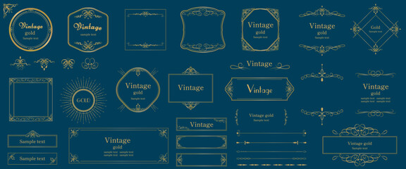 ゴールドの豪華なアンティークフレームと飾り枠 あしらいのデザインセット　ヴィンテージ　装飾	