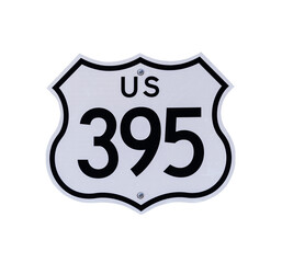 US Route 395 highway sign with cut out background.