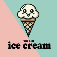 Logotype of cute cartoon ice cream character. Vector illustration.