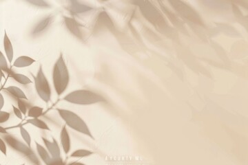 Obraz premium Aesthetic background with delicate leaves shadows on beige wall. Minimal nature backdrop with copy space.