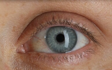 Woman with beautiful blue eyes, macro photo
