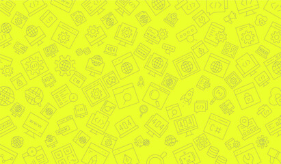 Software development seamless pattern with line icons. Programming language background, application, computer program develop vector illustration. Outline wallpaper for website design.