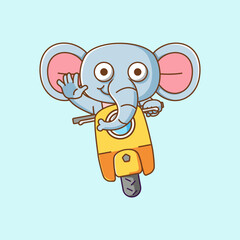 Cute elephant riding scooter animal kawaii chibi character mascot illustration outline style design