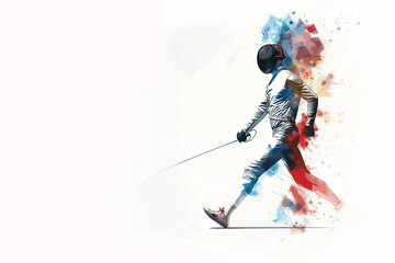 Obraz premium fencing Olympic athlete on white background. Olympic Games. Black man athlete. The colors of the French flag . IA Generative
