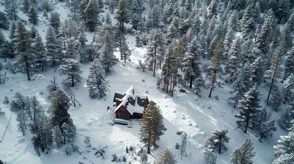 Serene Winter Retreat - Cozy Cabin in Snowy Pine Forest, Peaceful Seasonal Getaway