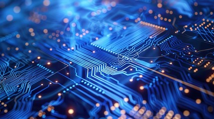 Illuminated Pathways of Innovation: Abstract Digital Circuit Board on Blue Background