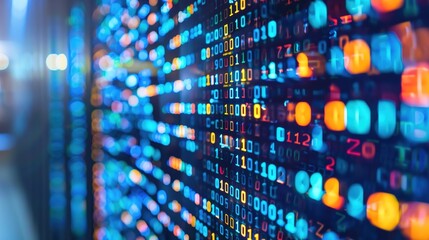 Obraz premium Data Encryption: Close-up Binary Code on Computer Screen