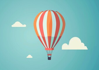 Fototapeta premium Colorful Hot Air Balloon Illustration Amidst Clouds on Blue Sky