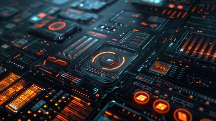 Obraz premium Futuristic Digital Interface with Advanced Controls and Data on Dark Tech Background