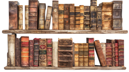 Wooden book shelve with books on transparent background