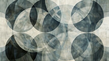 Fototapeta premium Abstract Geometric Composition with Interconnected Circles in Monochrome Palette