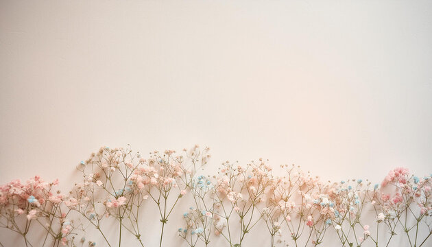 fondo liso con espacio para copiar tonos claros con decoracion de flores con ramas secas y detalles florales en la parte de abajo