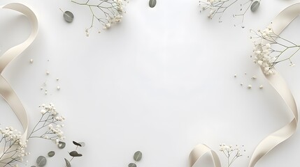 Fototapeta premium Styled stock photo. Feminine wedding desktop mockup with baby breath Gypsophila.