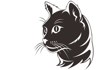 Cat head silhouette. Vector illustration in monochrome style on white background.