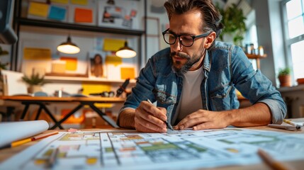 Focused Architect Designing Floor Plan