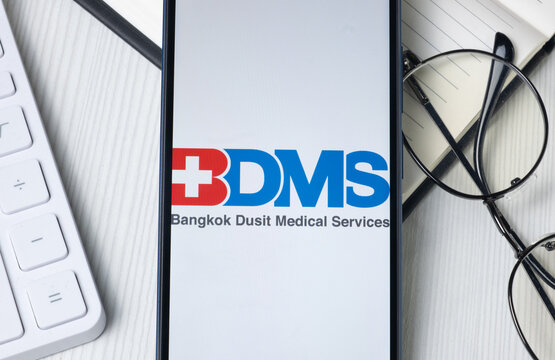 New York, USA - 21 June 2024: Bangkok Dusit Medical Services Logo on Phone Screen, BDMS Company Icon