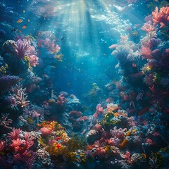 Naklejka premium Ocean teeming with colorful coral and fish.