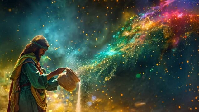 Aquarius water bearer with universe and rainbow background symbol astrology zodiac sign Generative AI