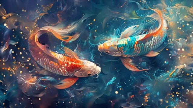 Pisces gold fish colourful swimming symbol astrology zodiac sign Generative AI