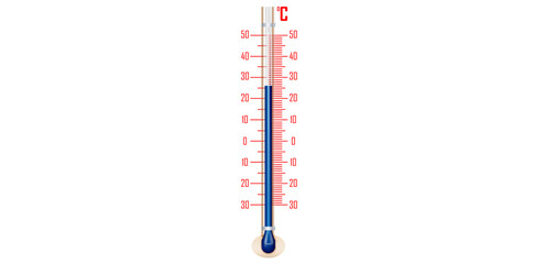 Realistic Weather Thermometer With Celsius And Fahrenheit Scale Vector Illustration.	