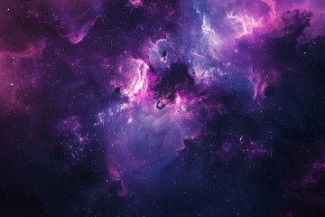 Fototapeta premium A vibrant, purple nebula with scattered stars filling the night sky. Generative AI