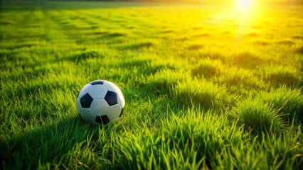 A vivid green grassy field with a lone soccer ball in motion, as if kicked by an invisible child.