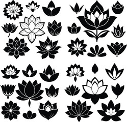 set of lotus flower vector illustrations leaf plant lotus floral art design icon nature set abstract blossom silhouette beauty sign element isolated pattern