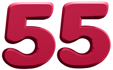 Red number 55 isolated on white background.