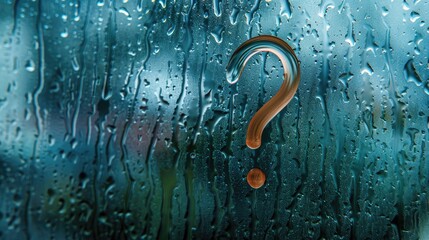Condensation Forms Question Mark on Fogged Glass Texture Close up