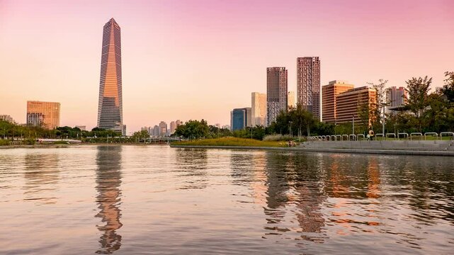 Timelaps 4K ,Central Park and Songdo International City in Yeonsu gu,Inchon,Korea