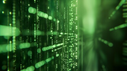 Fototapeta premium A green screen with a bunch of numbers and letters. Concept of complexity and order, as the numbers and letters are arranged in a precise and organized manner. AI generated. A green screen with number