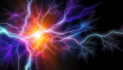 lightning, flame, crack, sun, neon, colorful, light, crack, black, wallpaper, background, art, design, illustration