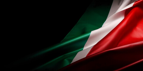 Flag with green white and red colors falling on black background