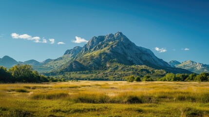Fototapeta premium Majestic mountain in beautiful countryside under clear blue sky on sunny day