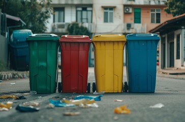 Colorful Waste Bins in an Urban Environment