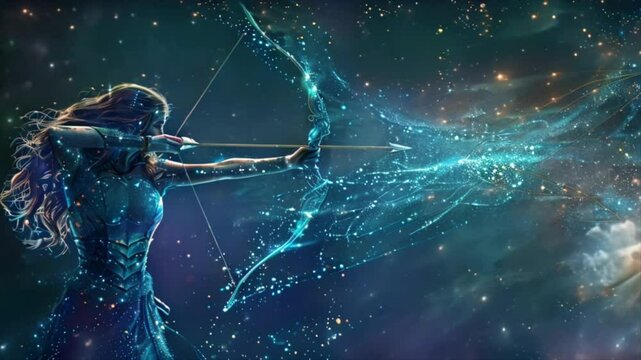 Sagittarius with bow and arrow, sky and stars symbol astrology zodiac sign Generative AI