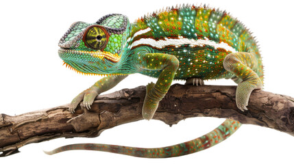 Chameleon portrait on a branch on transparent background