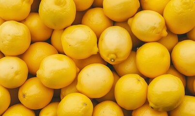 A pile of fresh, juicy, bright neon yellow colored lemons