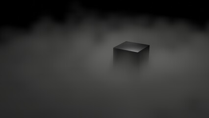 3d render of black box with white fog in black background