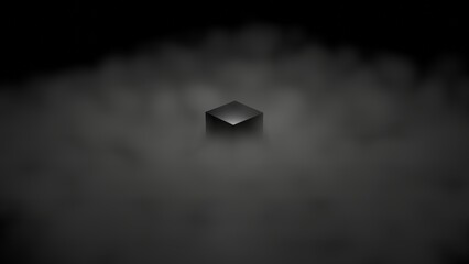 3d render of black box with white fog in black background